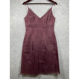 Ann Taylor Plum Purple 100% Silk Beaded Empire Waist Cocktail Dress Womens 6